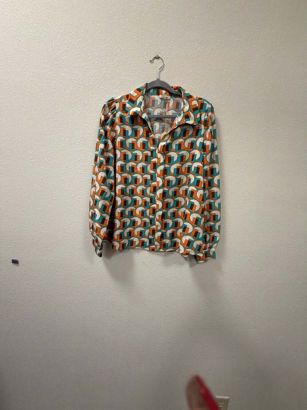 Jodifl Geometric Long Sleeve Blouse Size L Multicolor Retro Print Shirt